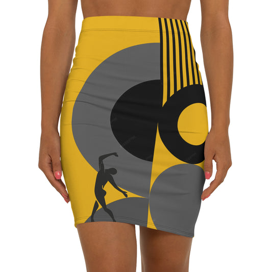 Women's SOLSTICE Bauhaus Mid-Waist red Pencil Yellow Skirt (AOP)