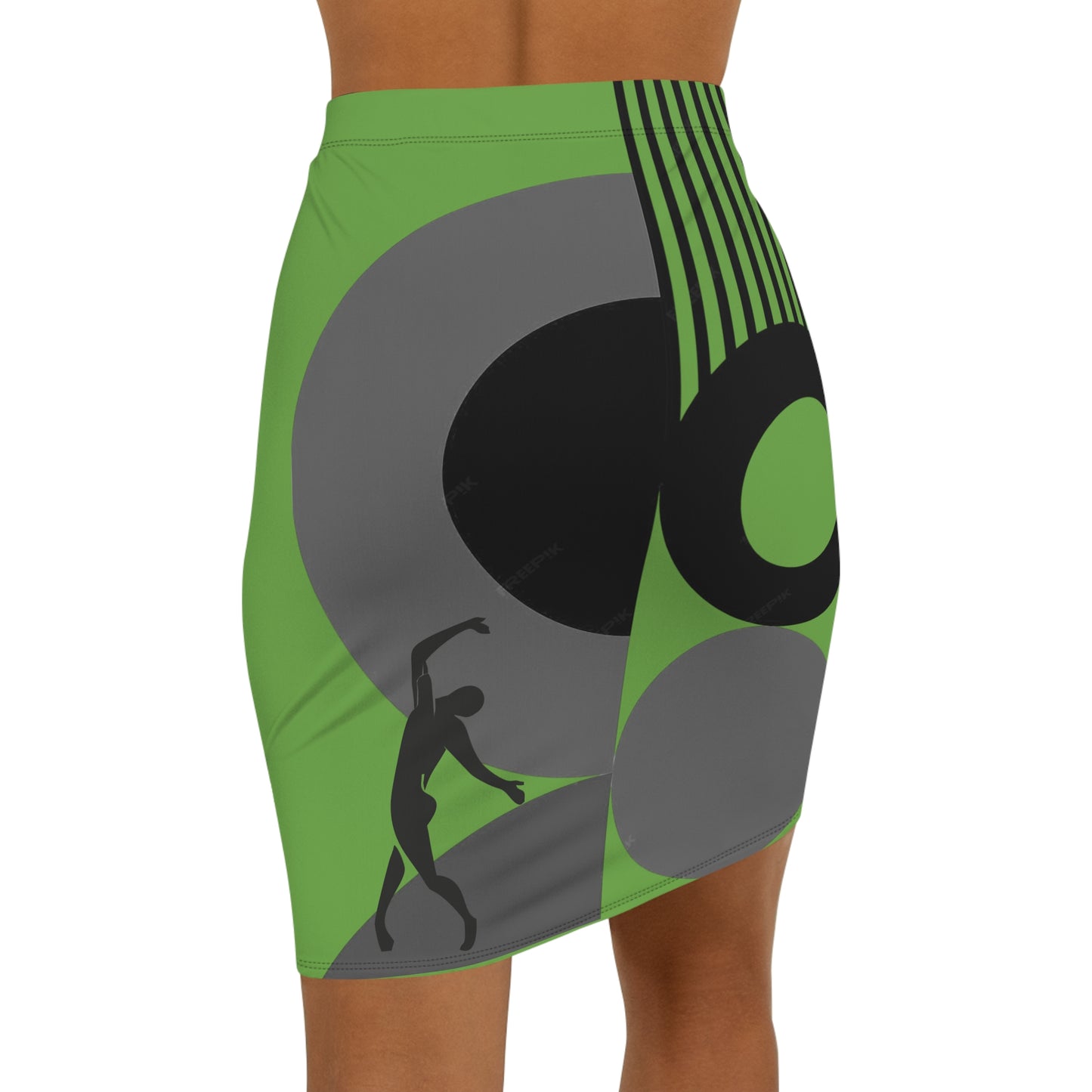 Women's SOLSTICE Bauhaus Mid-Waist red Pencil Green Skirt (AOP)
