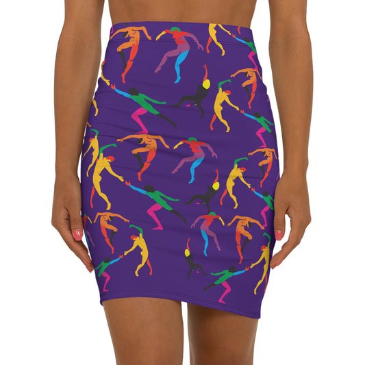 Women's Mid-Waist Pencil purple Skirt (AOP)