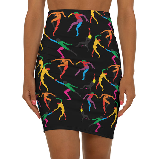 Women's Mid-Waist Pencil black Skirt (AOP)