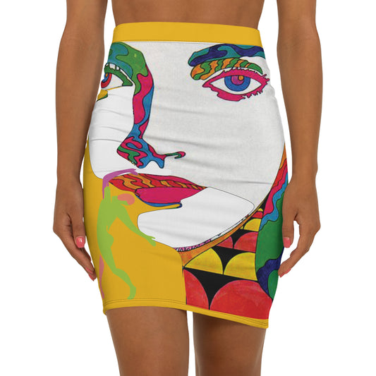 SOLSTICE POP ART Mid-Waist Pencil yellow Skirt (AOP)