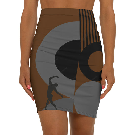 Women's SOLSTICE Bauhaus Mid-Waist red Pencil brown Skirt (AOP)