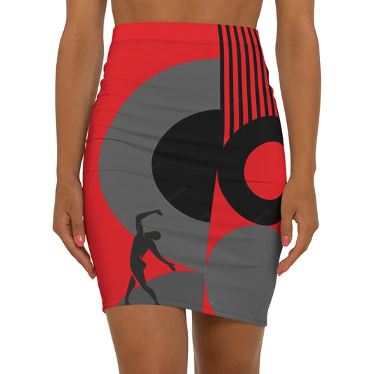 Women's SOLSTICE Bauhaus Mid-Waist red Pencil Red Skirt (AOP)