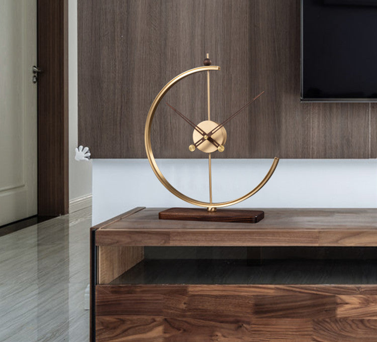 New Solstice Walnut Pure Copper Clock, Household Fashion Light Luxury Decoration, Living Room Art Creativity, Silent Clock