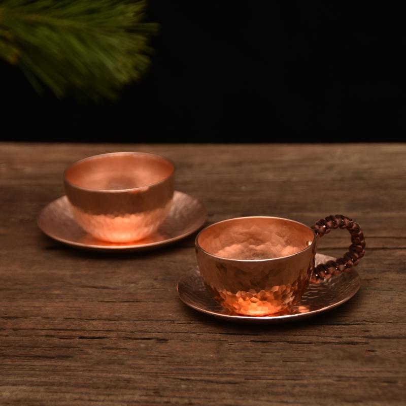 Handmade Thick Pure Copper Water Tea Wine Coffee Cup Set With Cup Holder