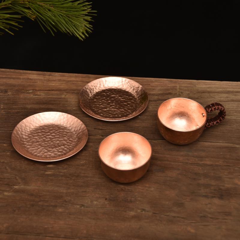 Handmade Thick Pure Copper Water Tea Wine Coffee Cup Set With Cup Holder