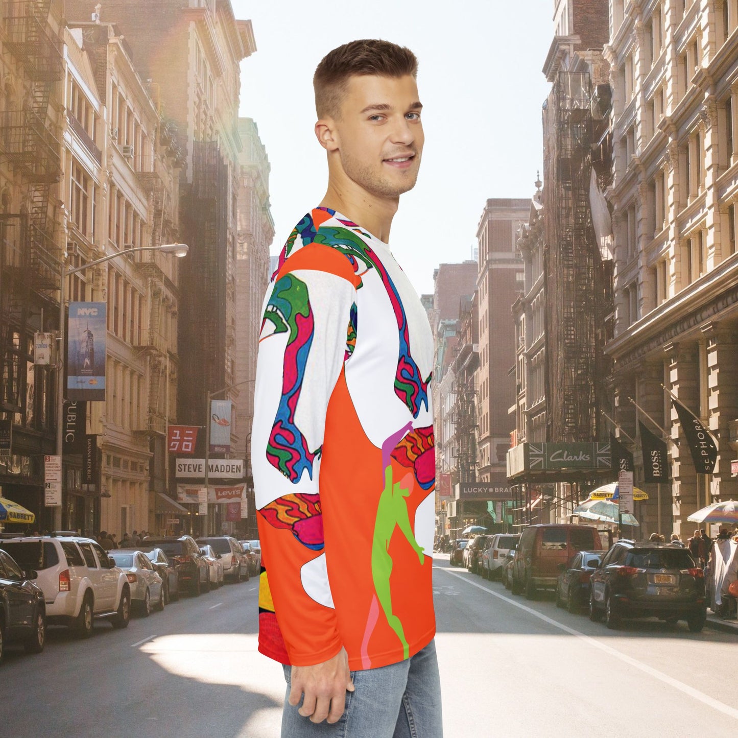 Men's POP ART Long Sleeve orange Shirt (AOP)