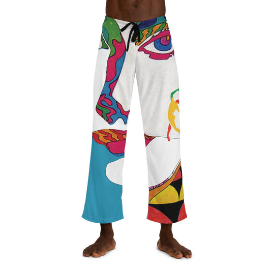 SOLSTICE Psychedelic Turquoise withe Men's Pajama Pants (AOP)