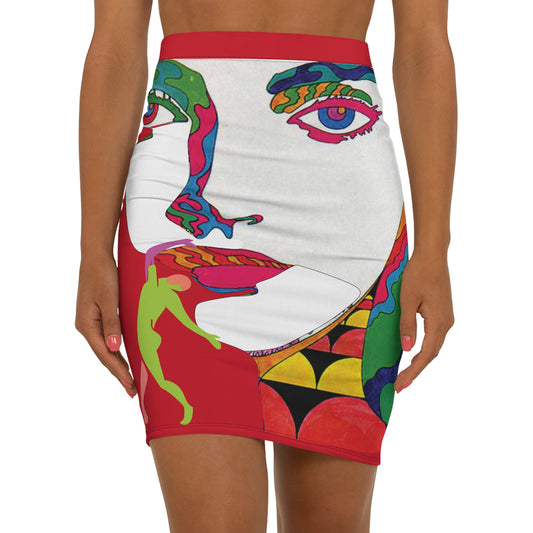 SOLSTICE POP ART Mid-Waist Pencil dark red Skirt (AOP)