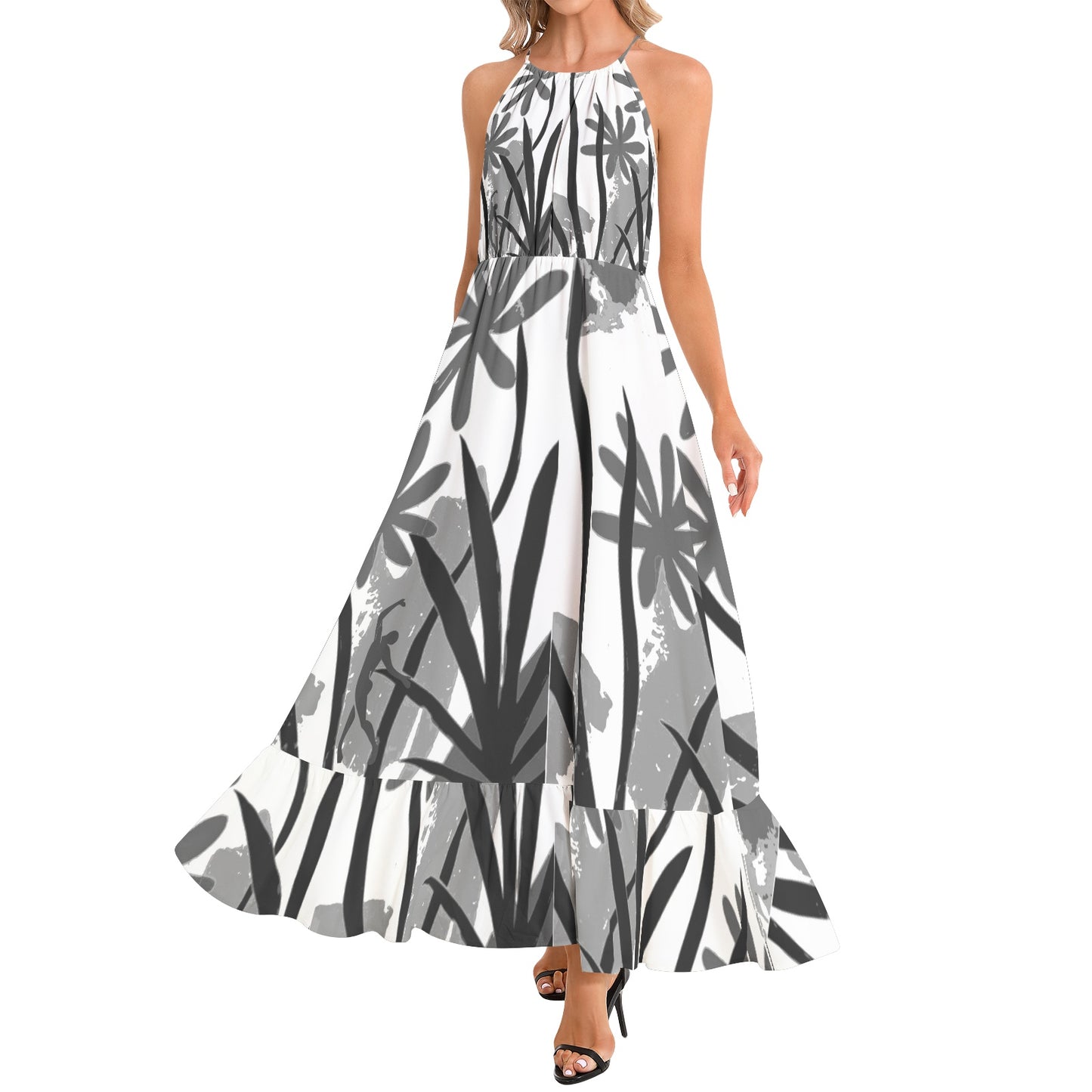 Solstice Ruffle Hem Halter Neck Maxi Dress