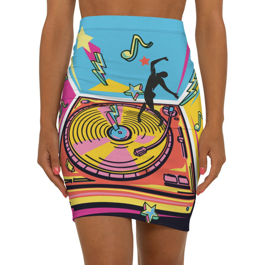 SOLSTICE TURNTABLE Mid-Waist Pencil Skirt (AOP)