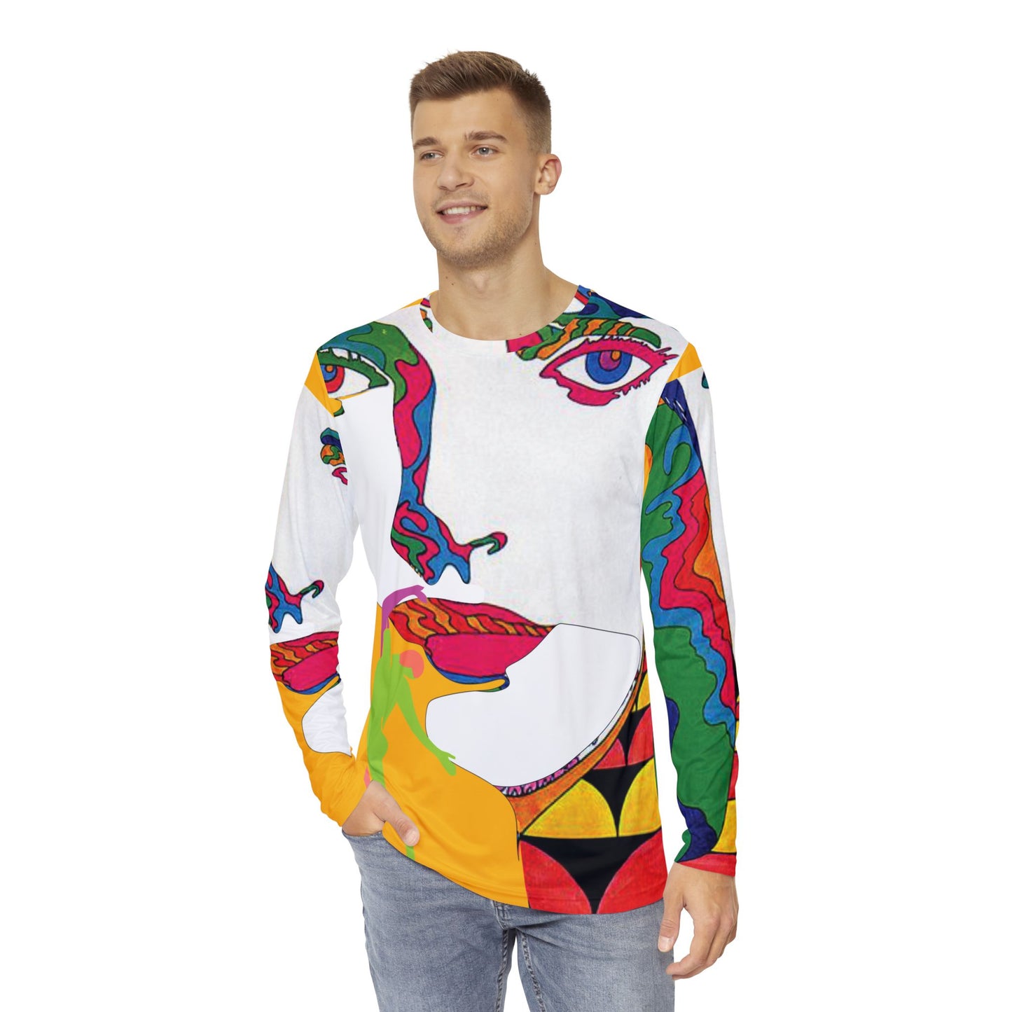 Men's POP ART Long Sleeve orange Shirt (AOP)