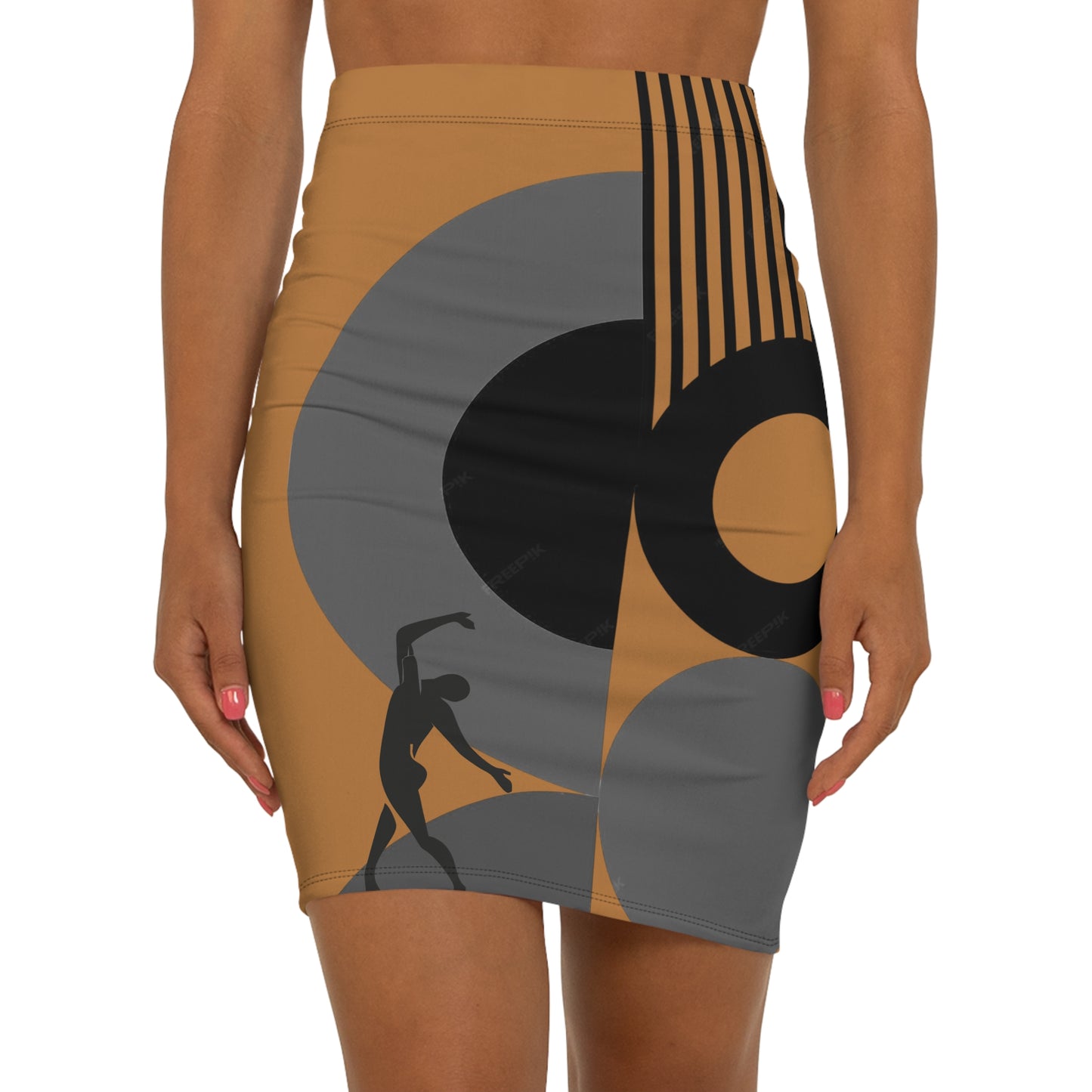 Women's SOLSTICE Bauhaus Mid-Waist red Pencil Red Skirt (AOP)