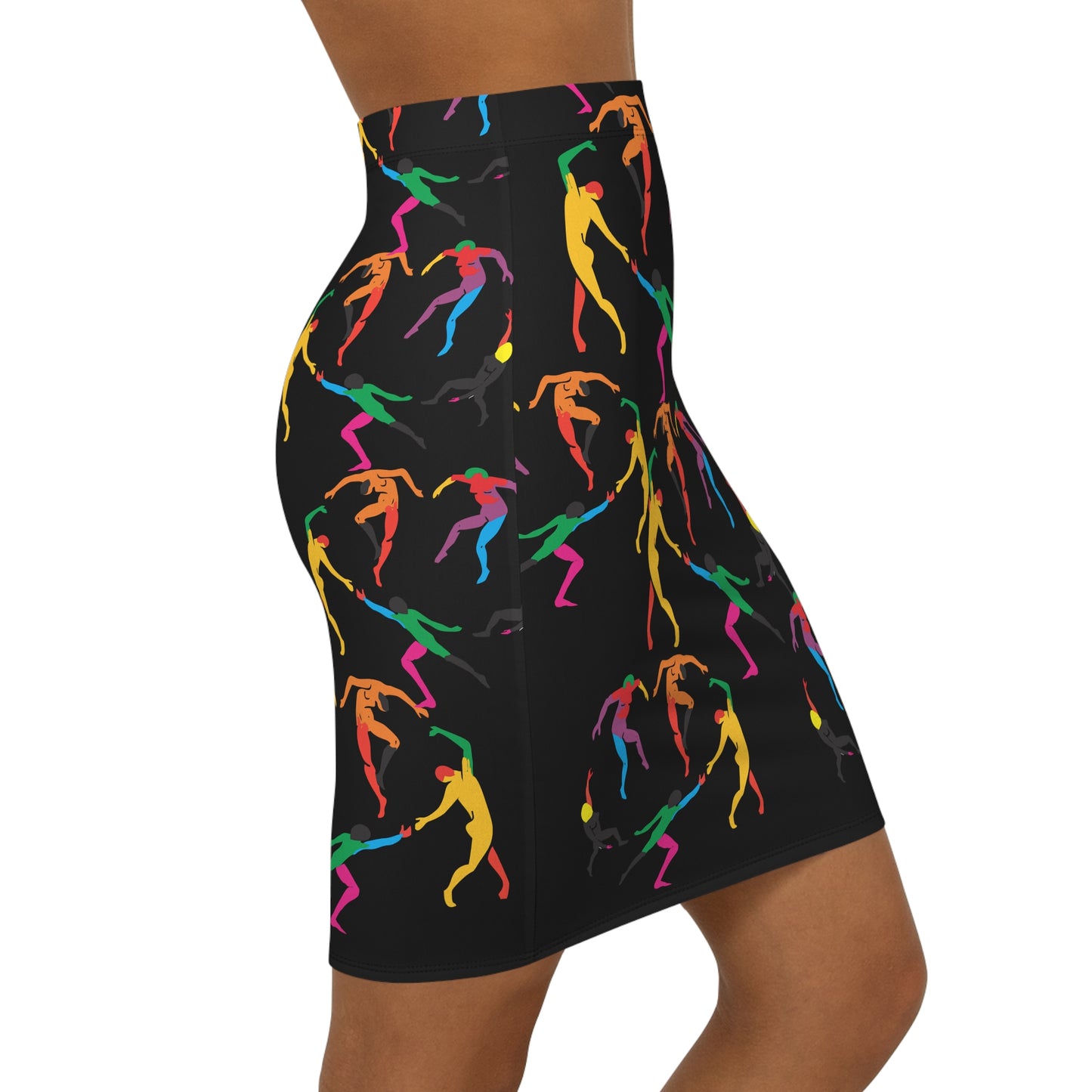 Women's Mid-Waist Pencil black Skirt (AOP)