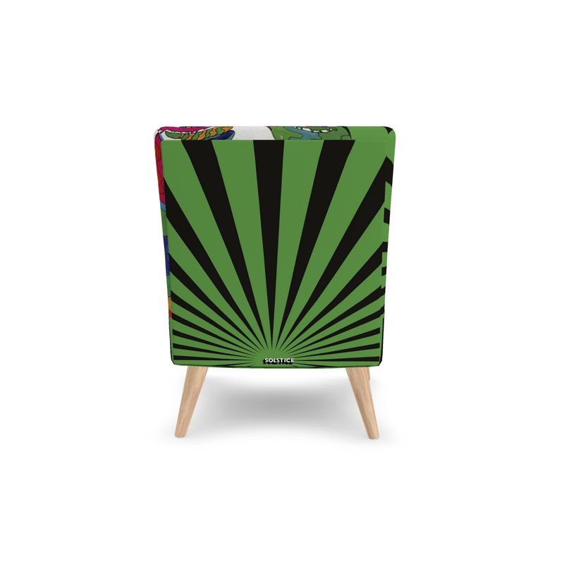 SOLSTICE green Armchair with Pop Art Face and Sun Rays, by AF