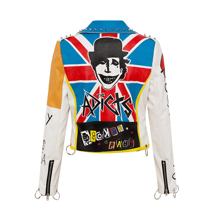 Graffiti Print Motorcycle Cool Leather Jacket