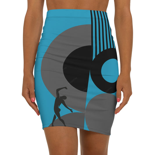 Women's SOLSTICE Bauhaus Mid-Waist red Pencil Turquoise Skirt (AOP)