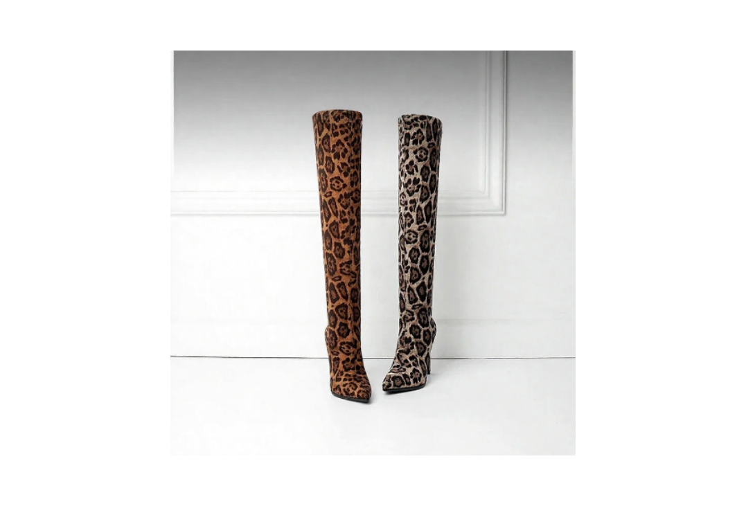 Sexy Glamourous Women Thigh High Boots Thin High Heeled Long Boots Leopard Print Snake Pointed Toe Over The Knee High Winter Bootie
