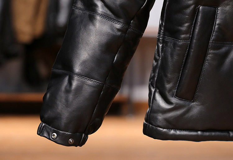 Modern Men's Stand Collar Sheepskin Down Leather Jacket