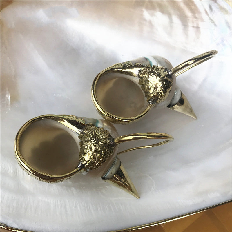 Wine Set Shell Inlaid Copper Flower HandicraftHotel Supplies Inlaid Copper Triangle Cup Moonlight Snail