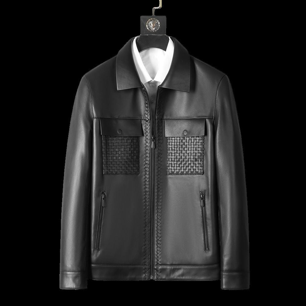 Trendy Genuine Leather Short Lapels Sheepskin Business Trends Handsome Jacket Coat