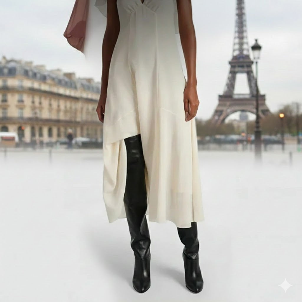 Elegant Leather Over The Knee Pleated Boots. Trendy Sexy Pointed Toe Stiletto.