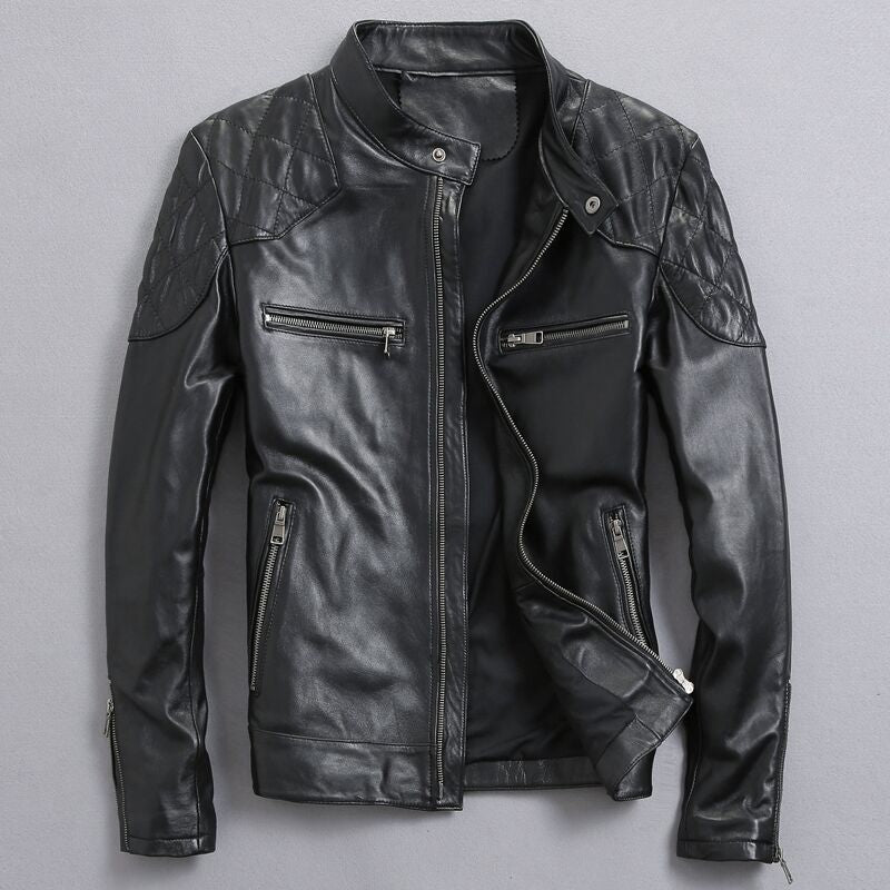 Luxe Classic Men's distressed stand collar leather jacket