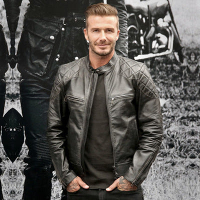 Luxe Classic Men's distressed stand collar leather jacket