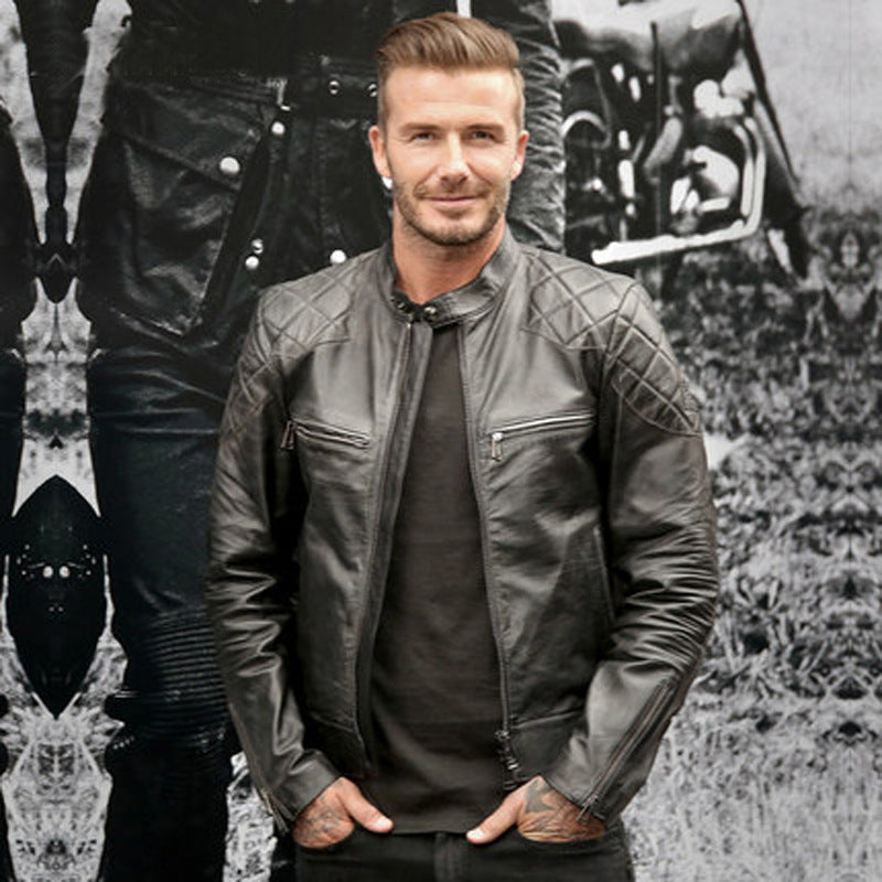 Luxe Classic Men's distressed stand collar leather jacket