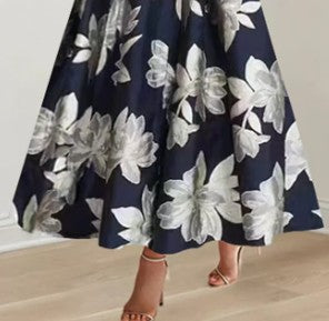 Elegant One-shoulder Printed Slim Fit Large Swing Dress