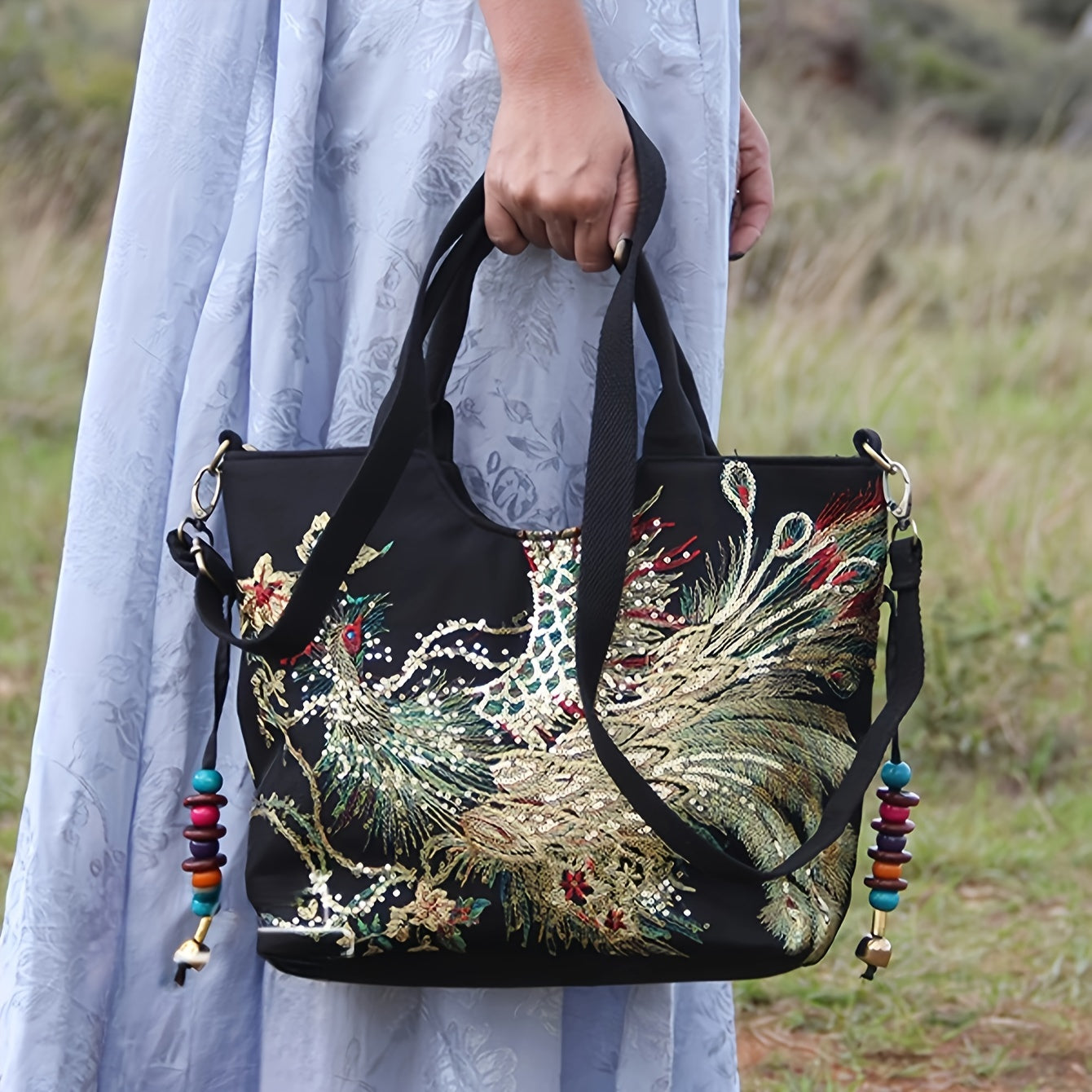 [Fashion Satchel] Retro Style Wo 'S Embroidered Satchel Bag | Fashion Double Handle Purse with Removable Strap