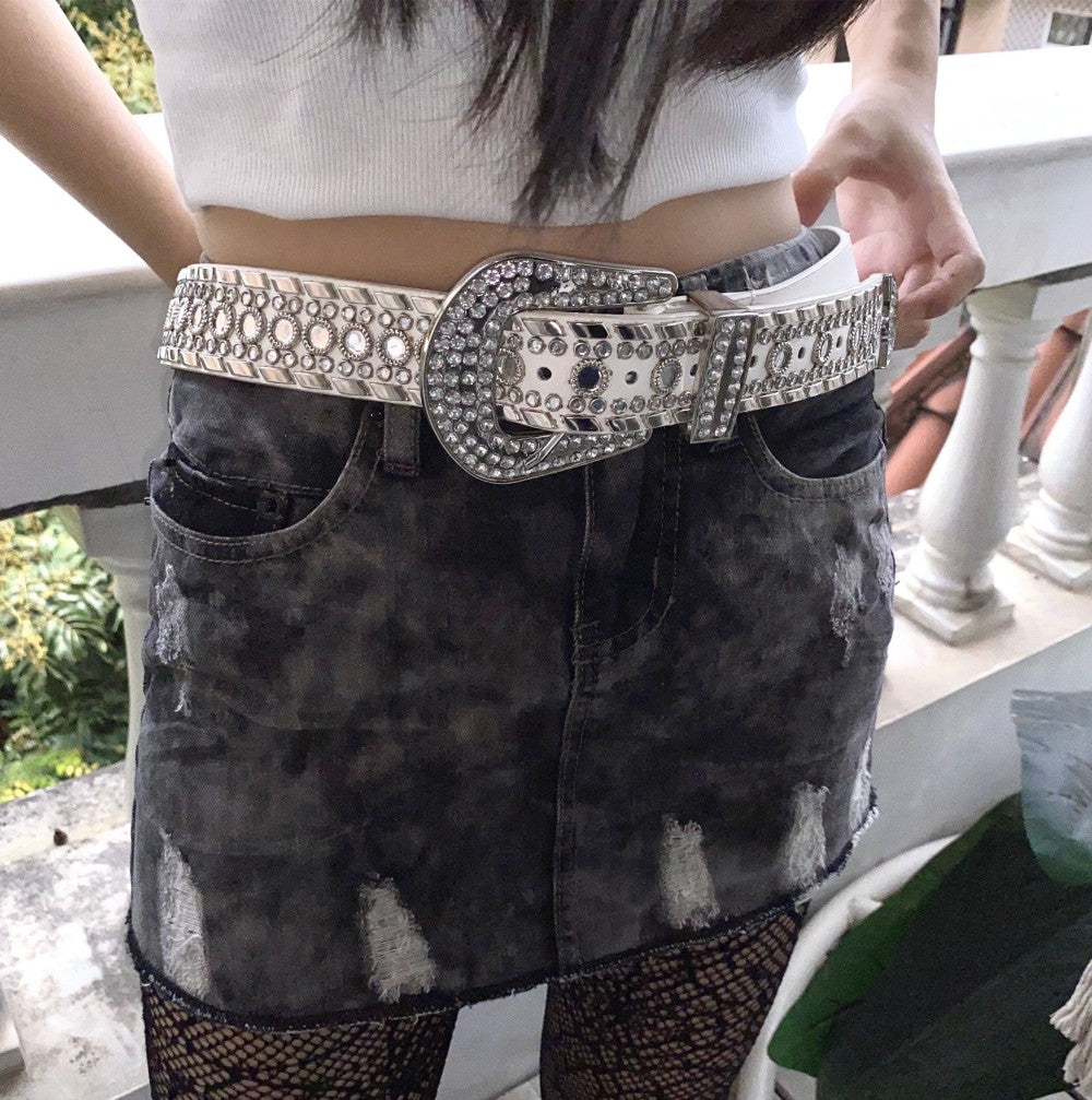 Punk Glam Style Belt With Metal Decoration