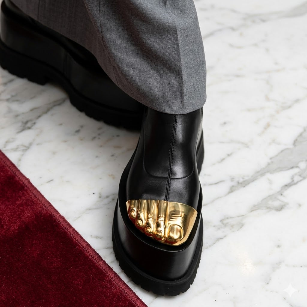 Surreal Gold Five Fingers Design Black Matte Leather Boots Back Zipper Women Shoes Thin High Heel Novel Fashion 2023 Zapatos Para Mujere