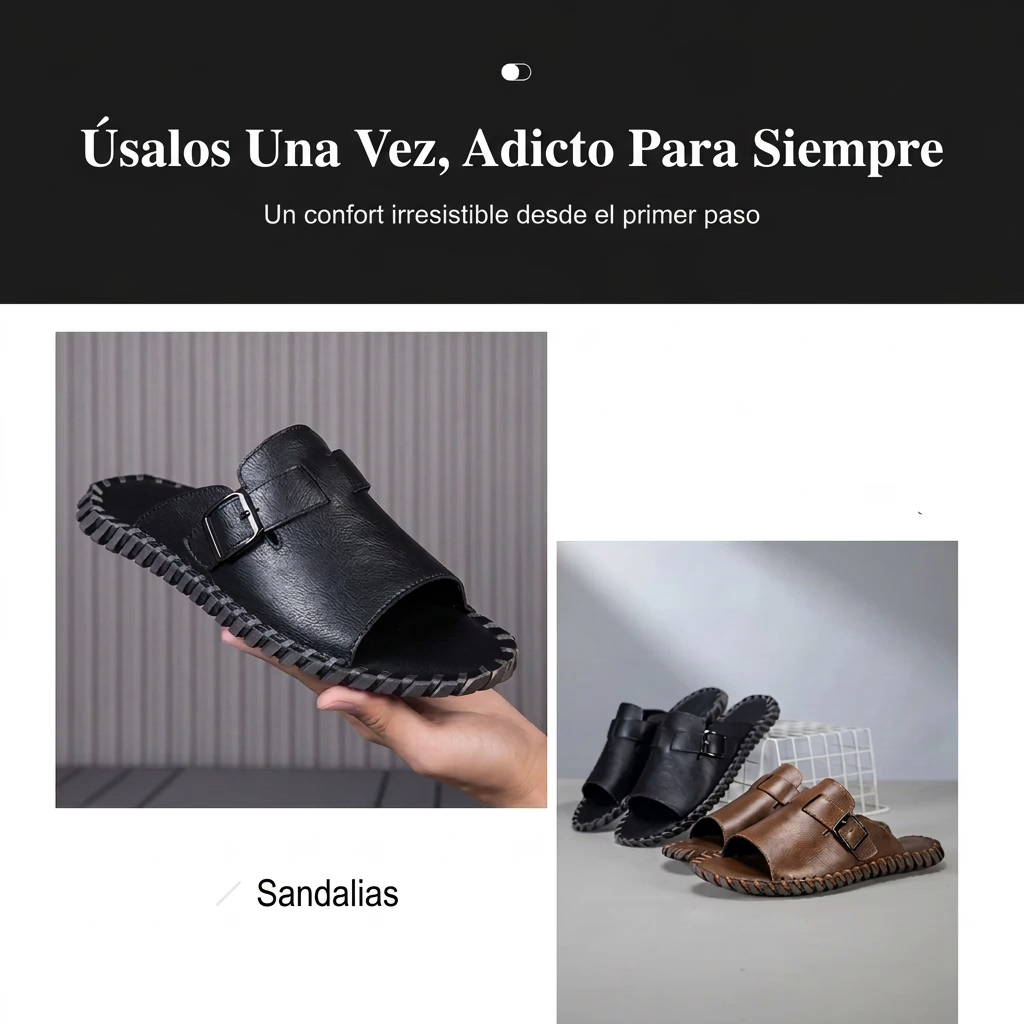 Hand Stitched Men Casual Slide Slippers Full Grain Cow Leather Upper Non Slip Rubber Outsole Daily Home Beach Shoes