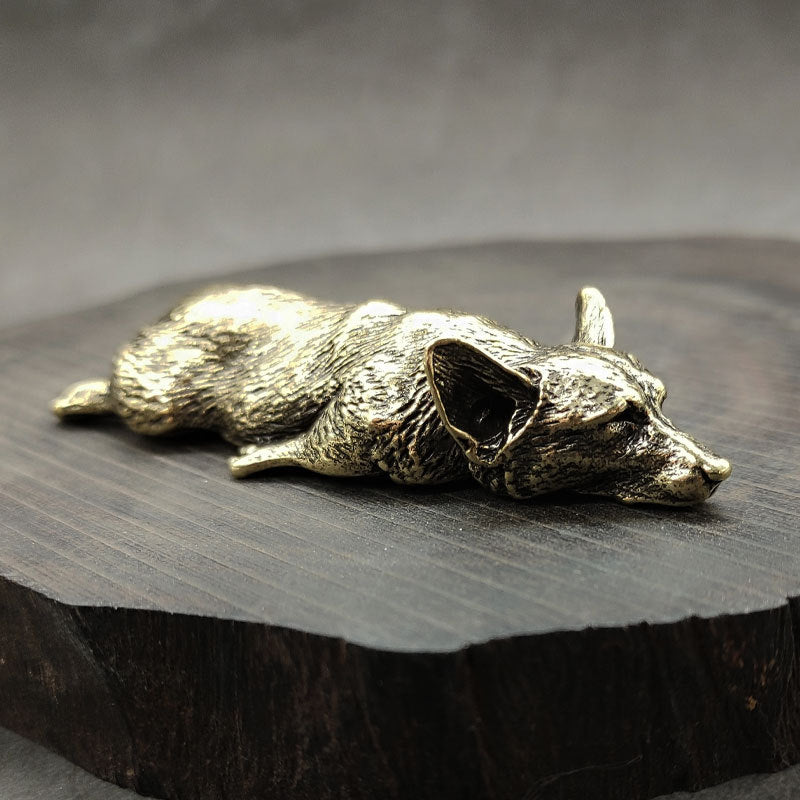 Pure Copper Wales Corgi Brass Solid Lying Fox Home Ornament Paper Weight Creative Personality Decoration