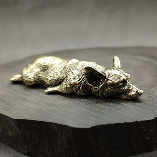 Pure Copper Wales Corgi Brass Solid Lying Fox Home Ornament Paper Weight Creative Personality Decoration