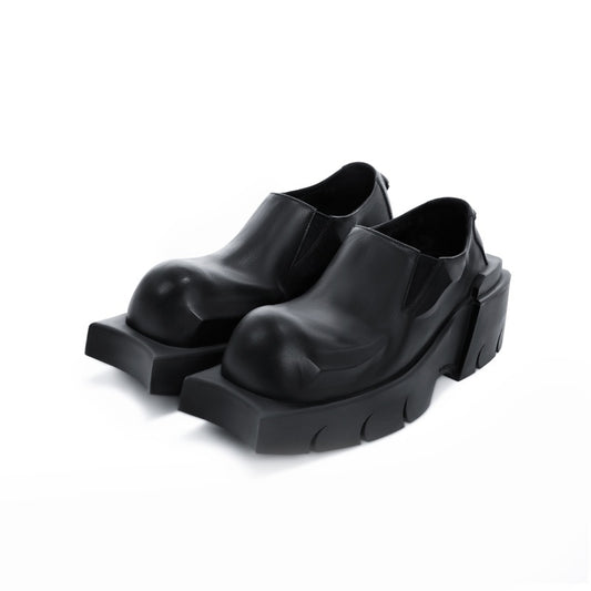 Infashion Round Head Derby Platform Shoes Devil Horn Cowhide Leather Low Top