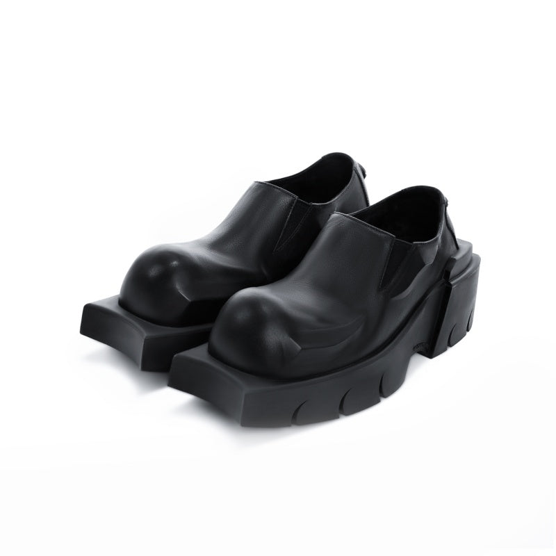 Infashion Round Head Derby Platform Shoes Devil Horn Cowhide Leather Low Top