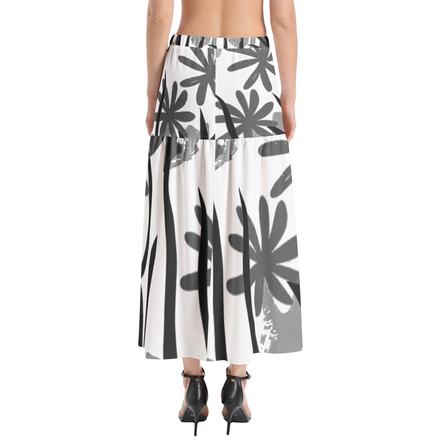 Elastic Waist Ruffle Slit Hem Skirt