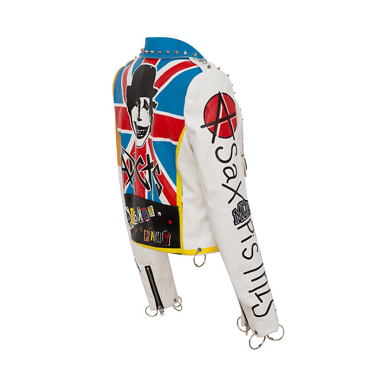 Graffiti Print Motorcycle Cool Leather Jacket