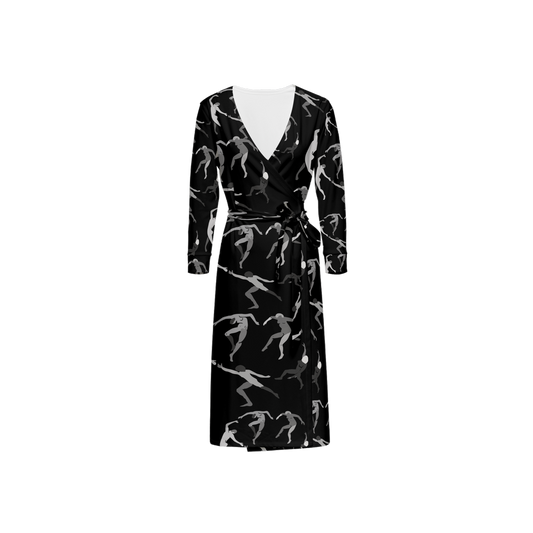 Women's ¾ Sleeve Wrap Dress-Heavy Knit
