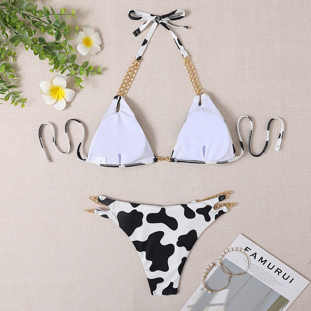 Swimsuit Female Bikinis Set Cow print Bikini with Chains New