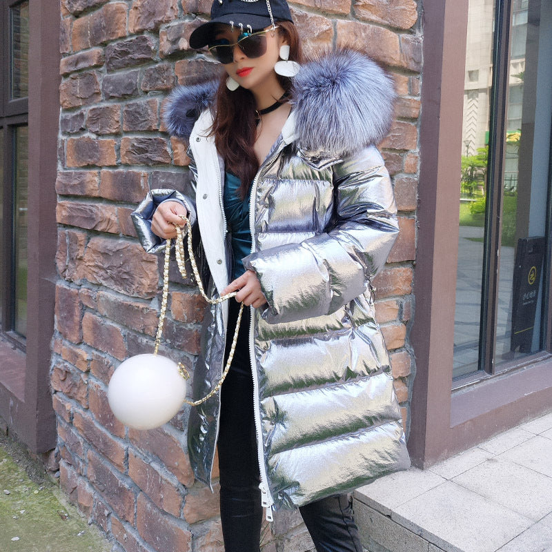 Raccoon Fur Big Collar Down Jacket Mid-length Slim Coat