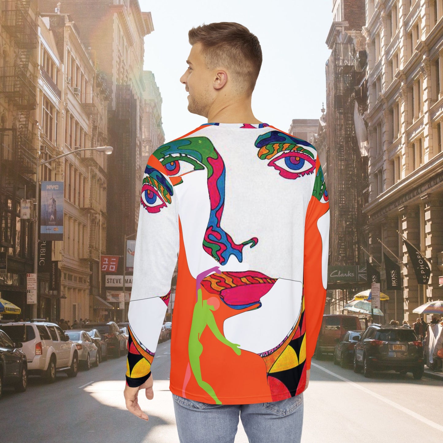 Men's POP ART Long Sleeve orange Shirt (AOP)