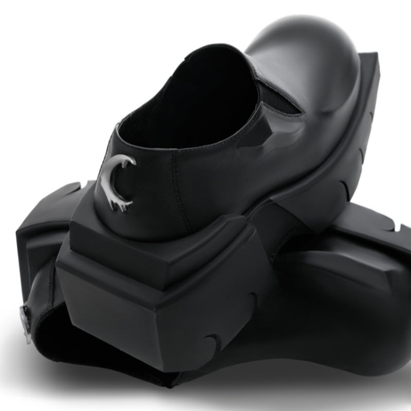 Infashion Round Head Derby Platform Shoes Devil Horn Cowhide Leather Low Top