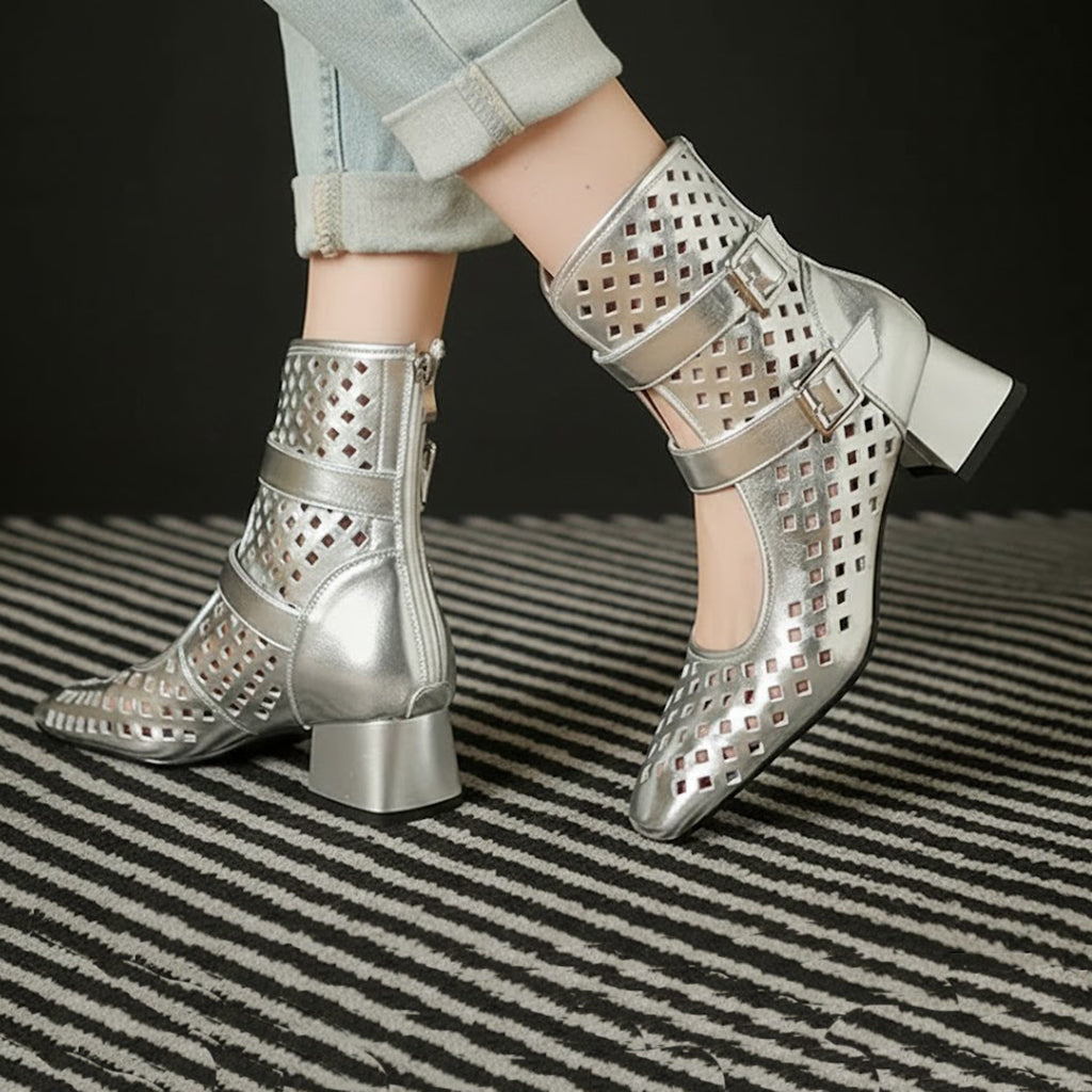 Sexy Brand Luxury Gold Gladiator Sandals Platform Beige Summer Mesh Grid Ankle Boots Roman Sandals For Woman Genuine Leather