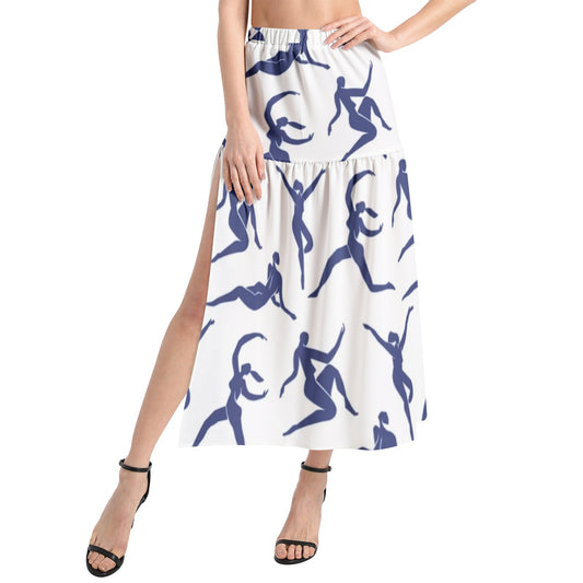 Solstice blue dancers Elastic Waist Ruffle Slit Hem Skirt