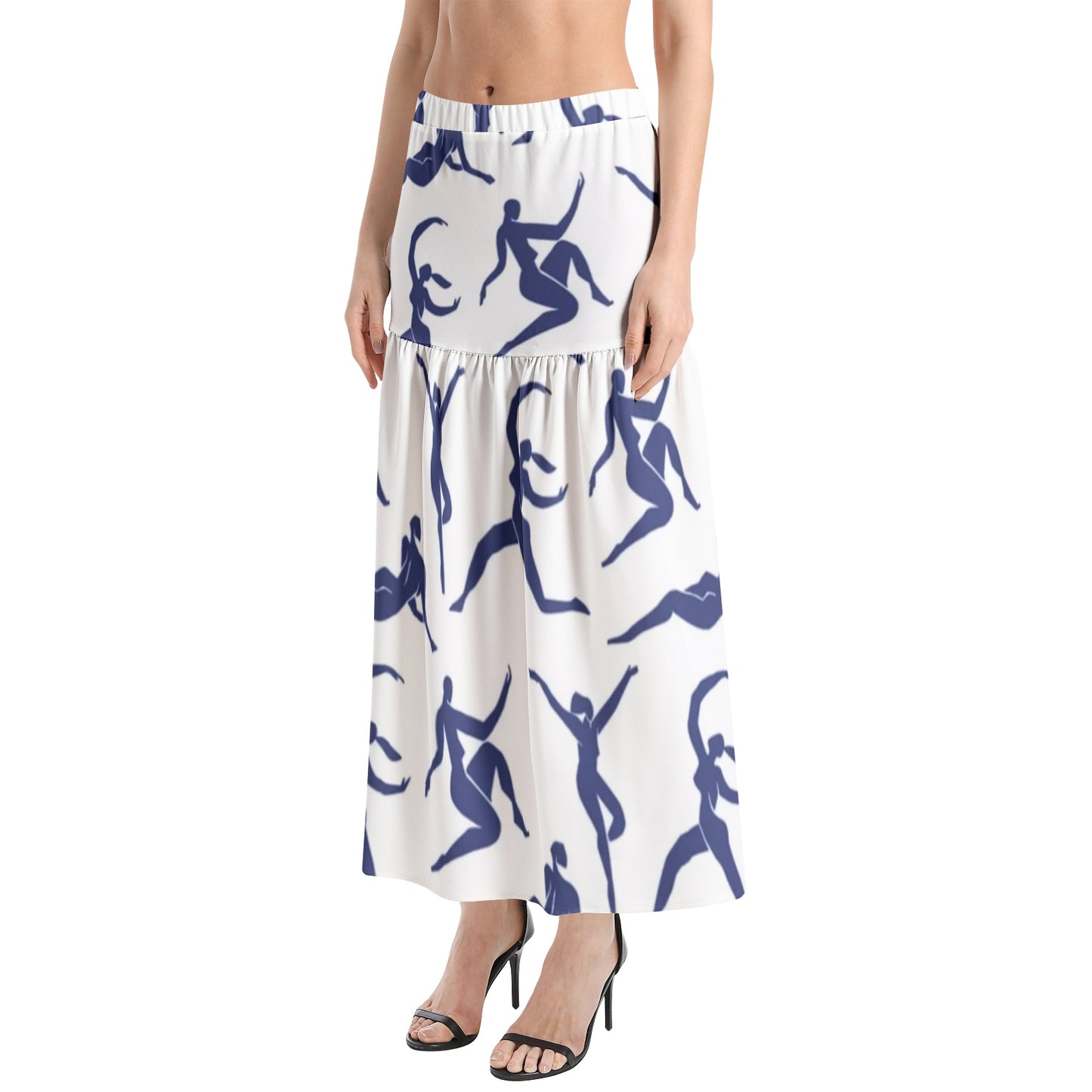 Solstice blue dancers Elastic Waist Ruffle Slit Hem Skirt