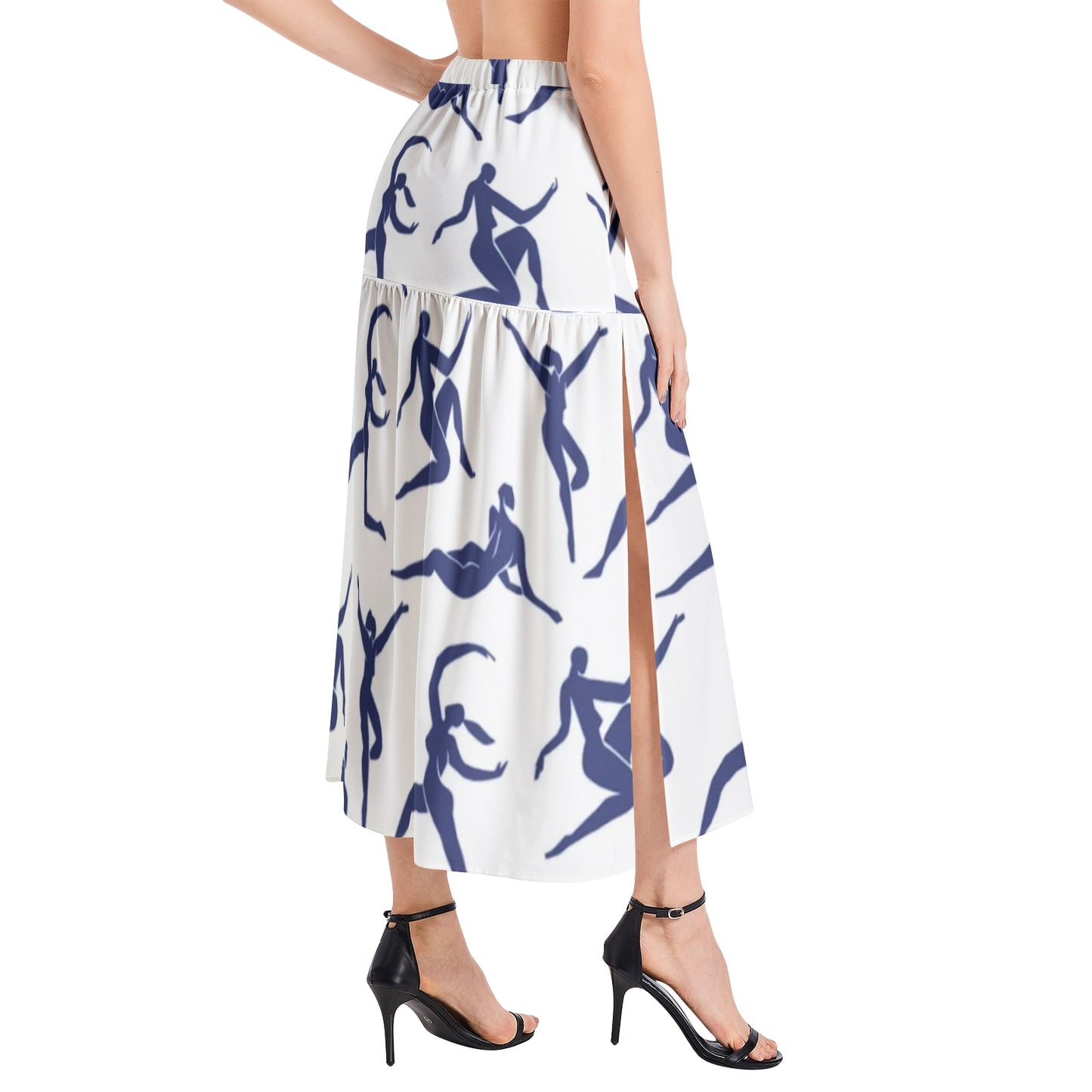 Solstice blue dancers Elastic Waist Ruffle Slit Hem Skirt