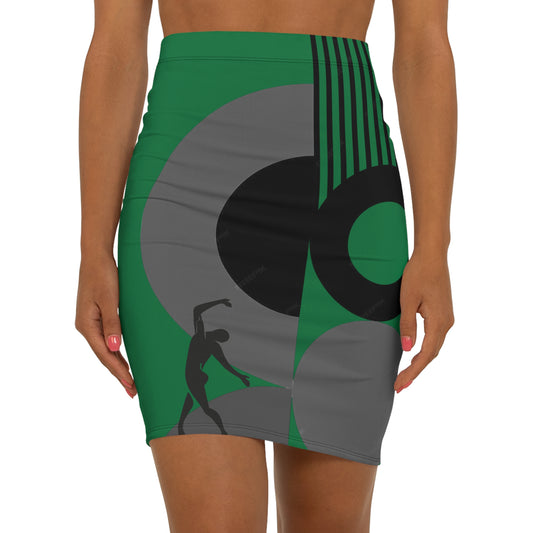Women's SOLSTICE Bauhaus Mid-Waist red Pencil dark green Skirt (AOP)